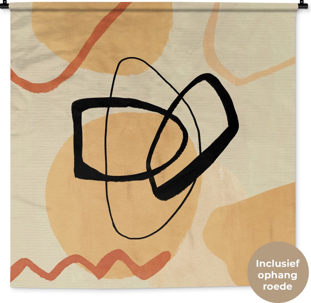MuchoWow Wandteppich Wandbehang Schwarz - Braun - Abstrakt 150x150 cm Tapisserie Dekoration Wandtuch - Wohnaccessoires - Modernes
