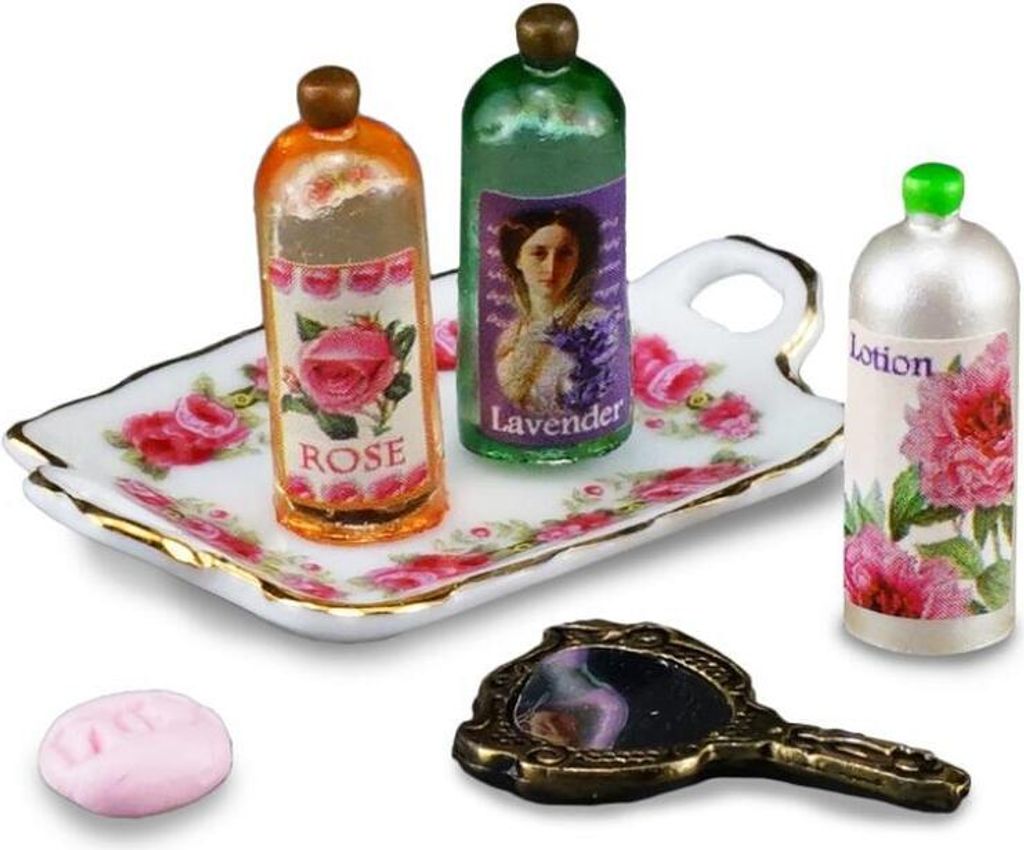 Miniatur Shampooset mit Tablett, Spiegel und Seife