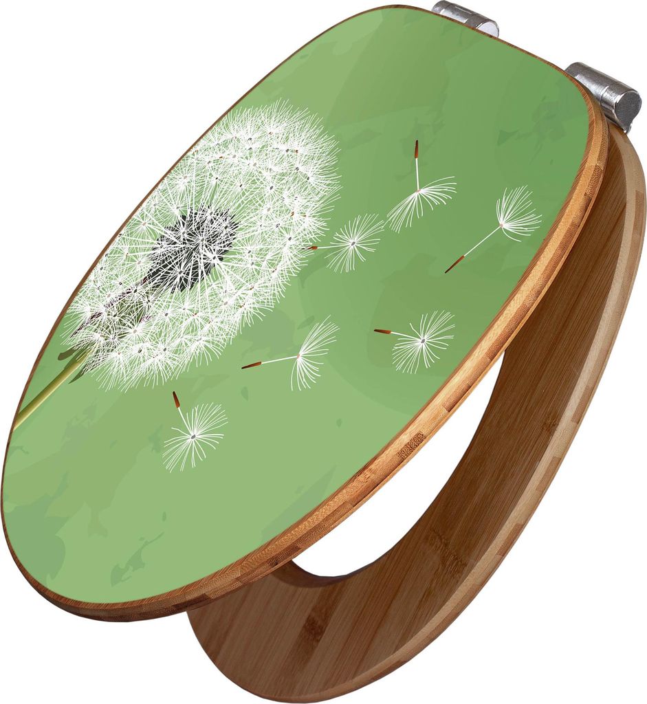banjado Design WC Sitz Bambus Absenkautomatik -Pusteblume 3 - Toilettendeckel mit Absenkautomatik Holz/hochwertiger Bambus Klodeckel/WC-Sitz für a...