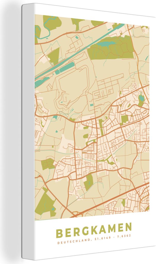 OneMillionCanvasses - Leinwandbilder - 90x140 cm, Bergkamen - Karte - Stadtplan - Vintage, Wandbilder Kunstdruck Wanddekoration - Foto auf Leinwa...