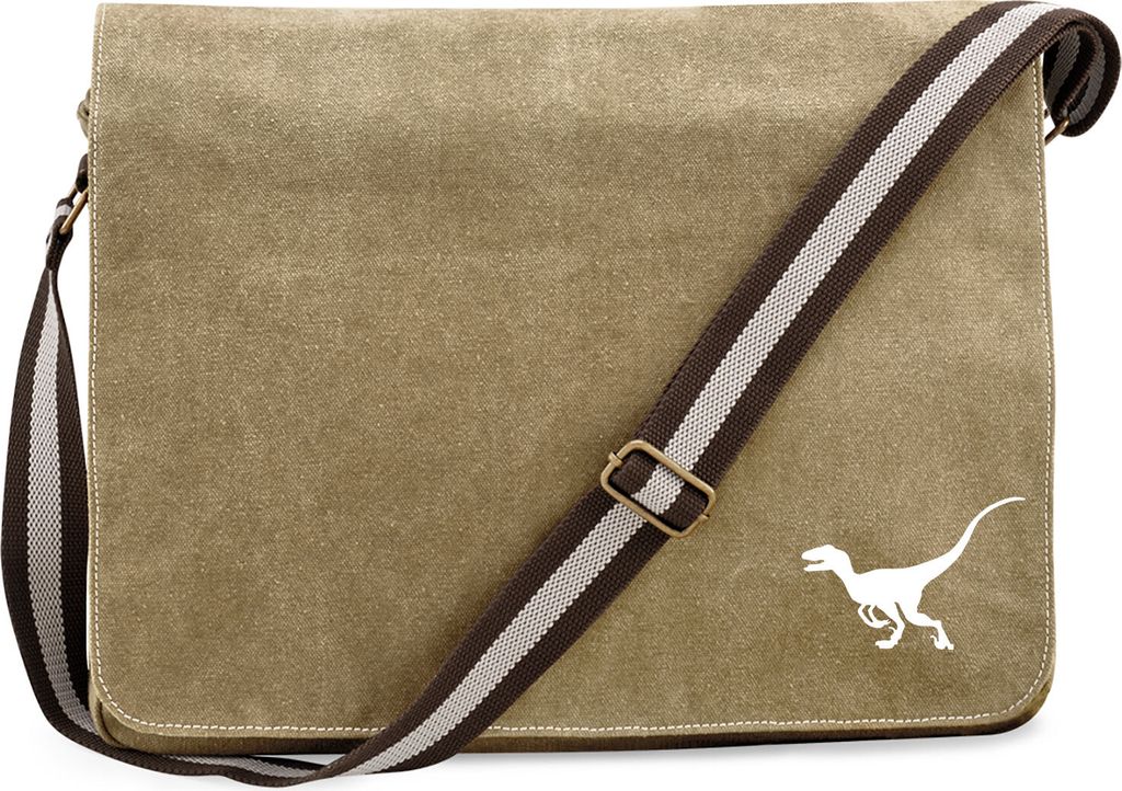 Huuraa Umhängetasche Velociraptor Dinosaurier 14 Liter Sahara Canvas Laptoptasche Geschenkidee
