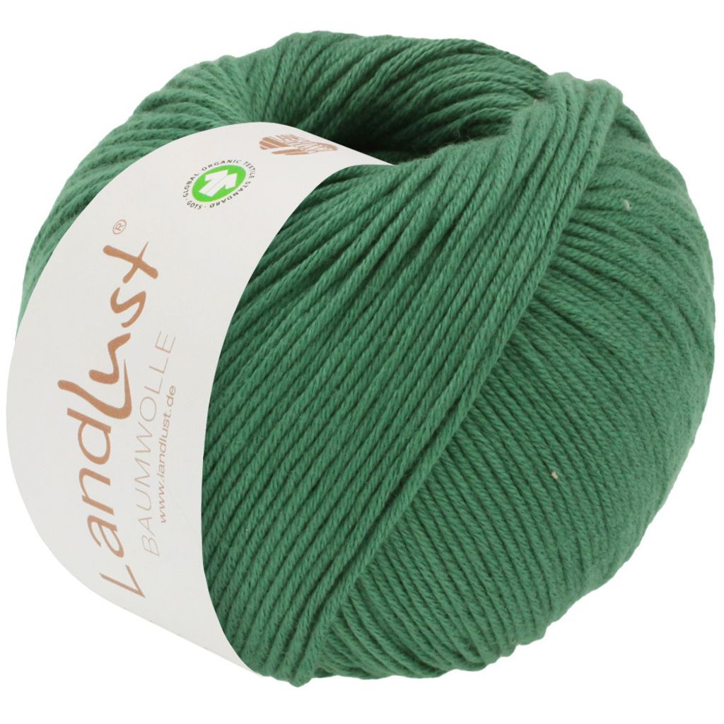 A ball of green yarn with a label.