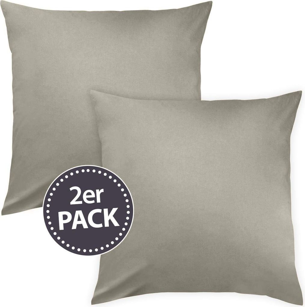 Traumschlaf Uni Mako-Satin Kissenbezüge Doppelpack 2x Kissenbezug 40x80 cm taupe