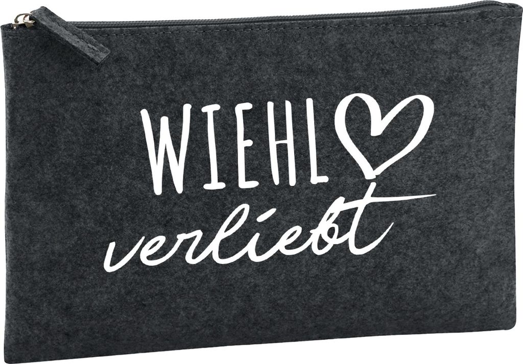 Huuraa Kulturbeutel Wiehl verliebt 1 Liter Charcoal Filz Kosmetiktasche Geschenkidee