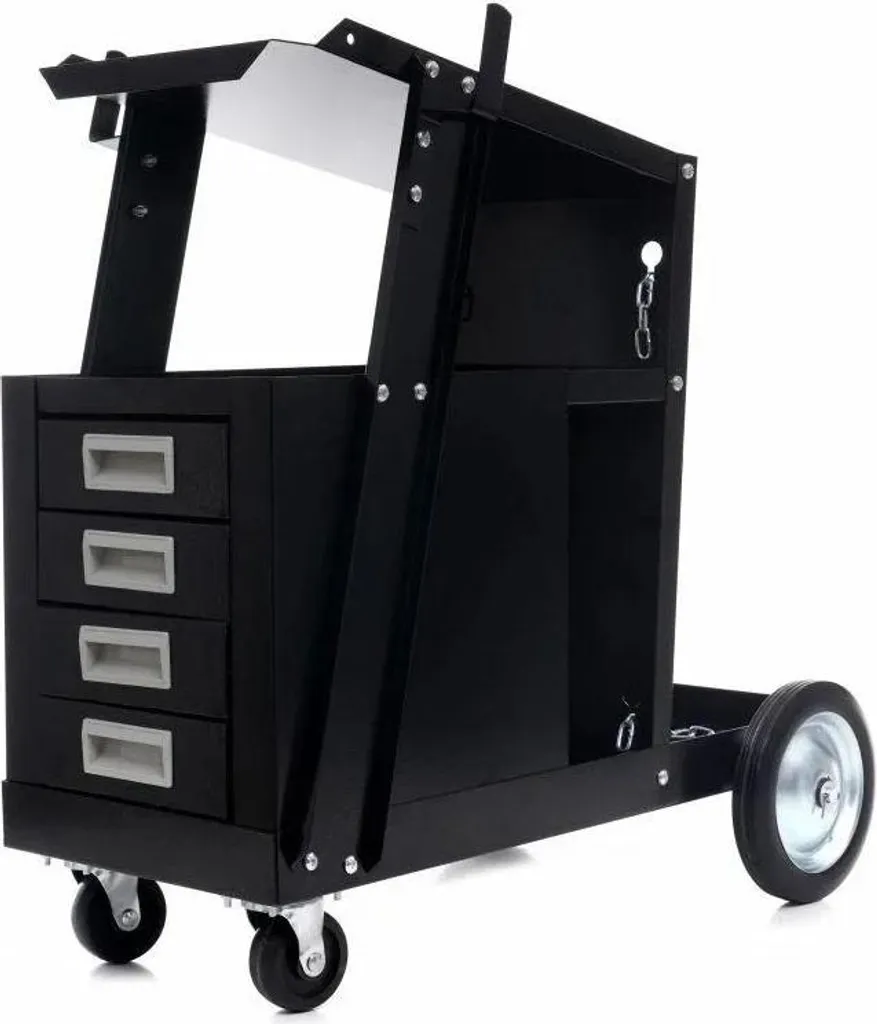 Chariot de soudure en acier à 3 étages avec chaînes et support bouteille