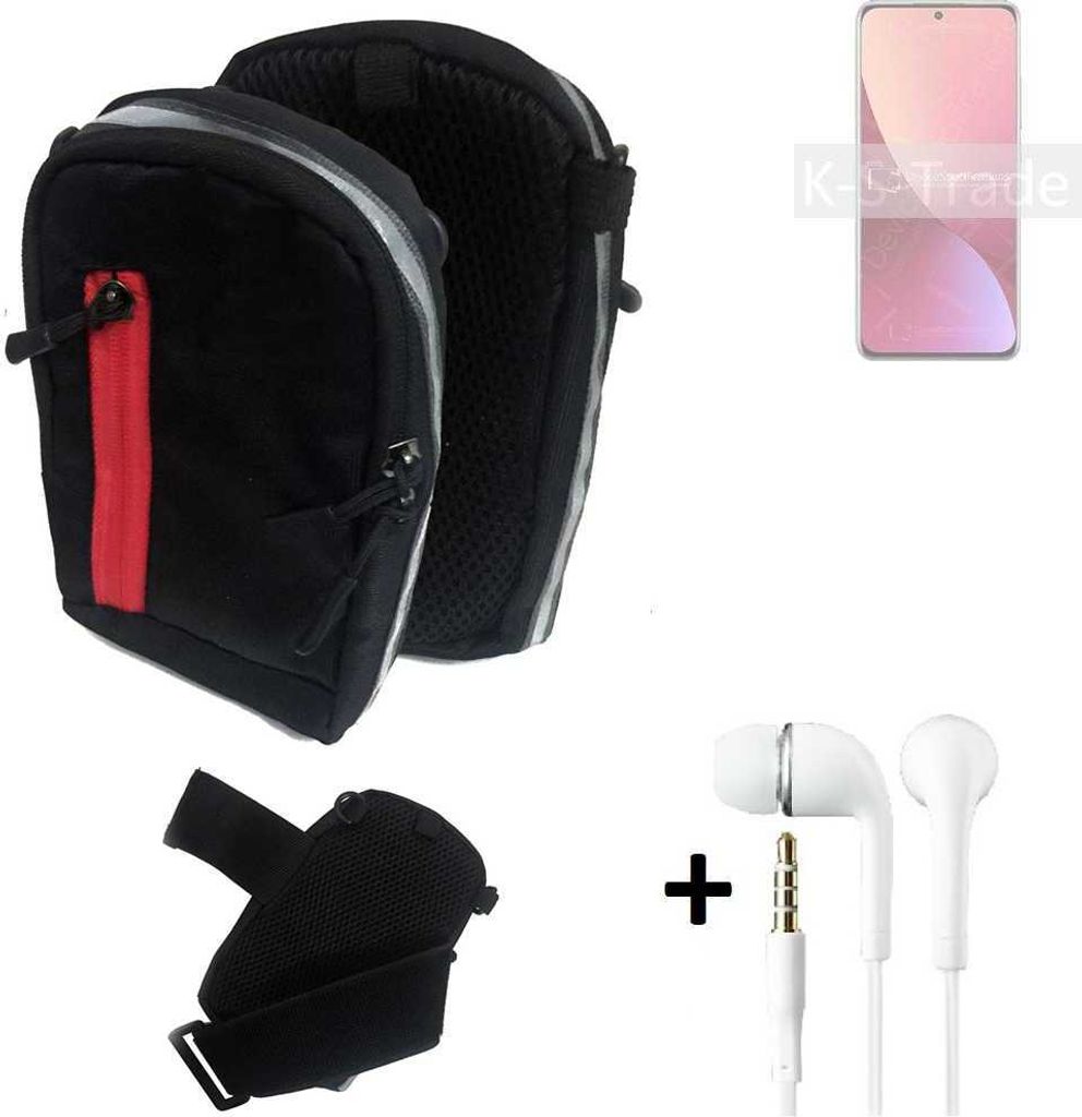 K-S-Trade Outdoor Gürteltasche Holster Umhängetasche + Kopfhörer kompatibel mit Xiaomi 12S schwarz Handy Tasche Case travelbag Schutzhülle