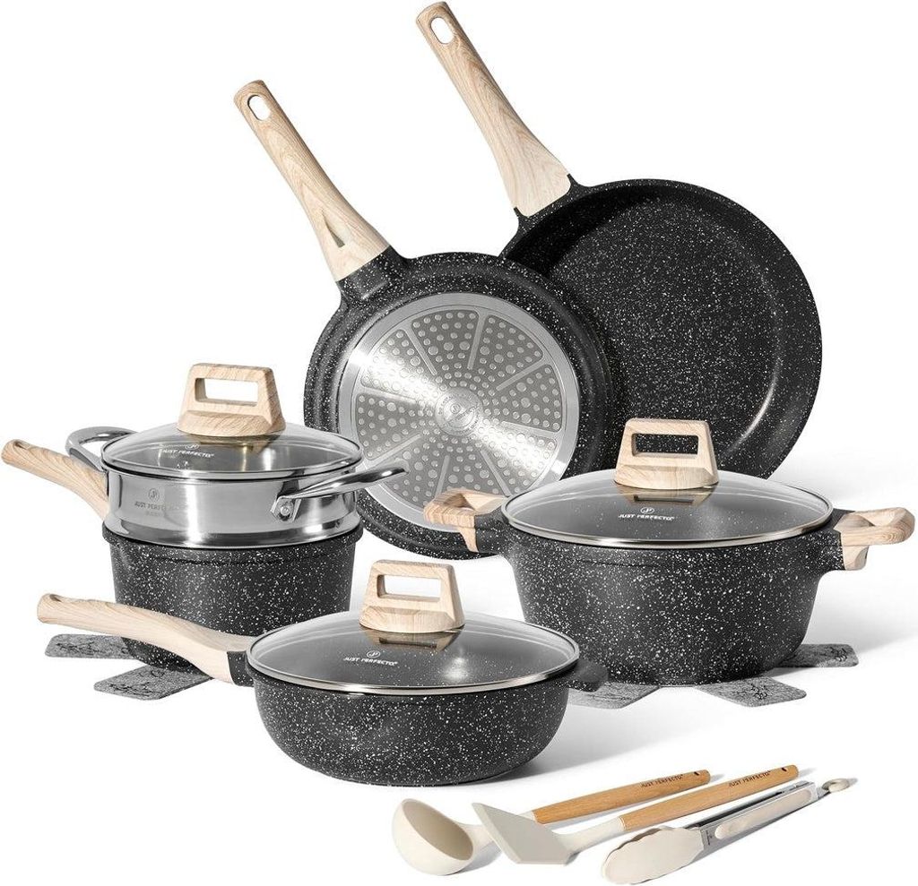 Granite Antihaft-Kochgeschirrset, 14-teilig, mit Dampfgarer