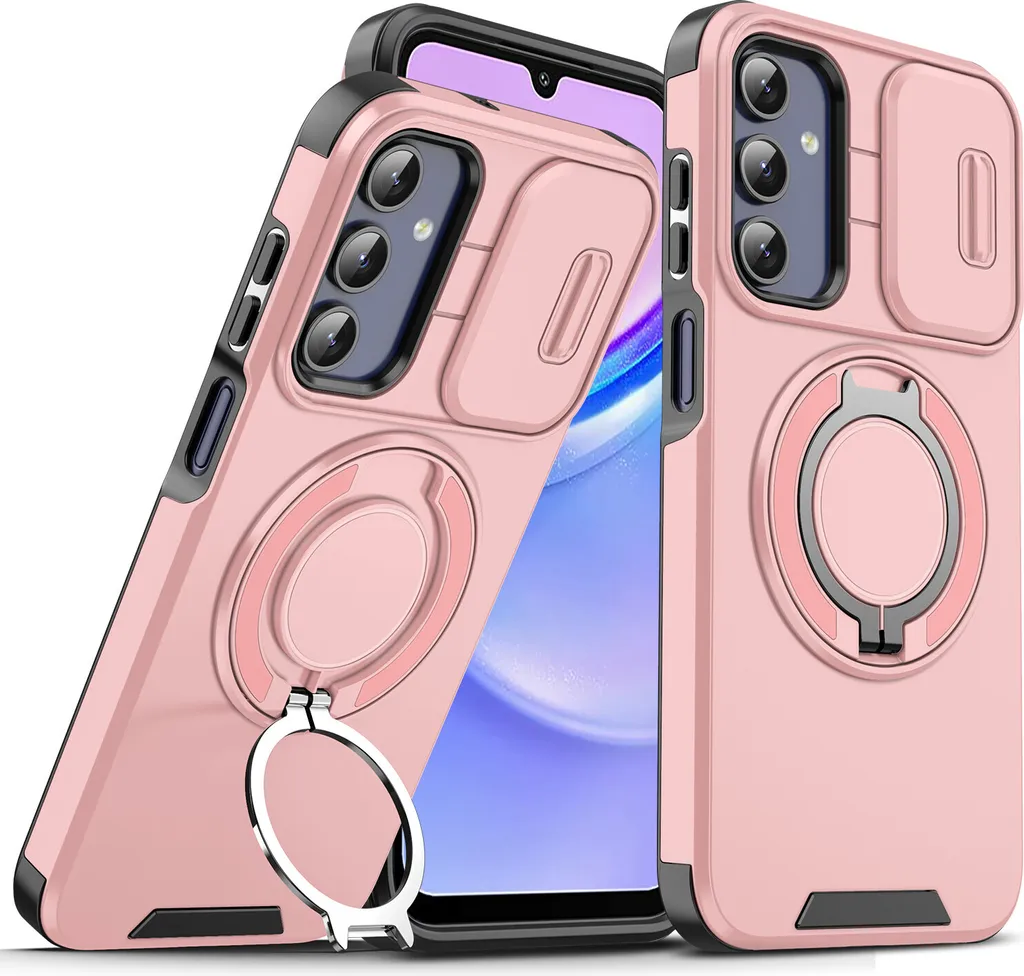 Cover Antiurto Samsung A15 5G Rosa: Protezione Militare e Camera Slide