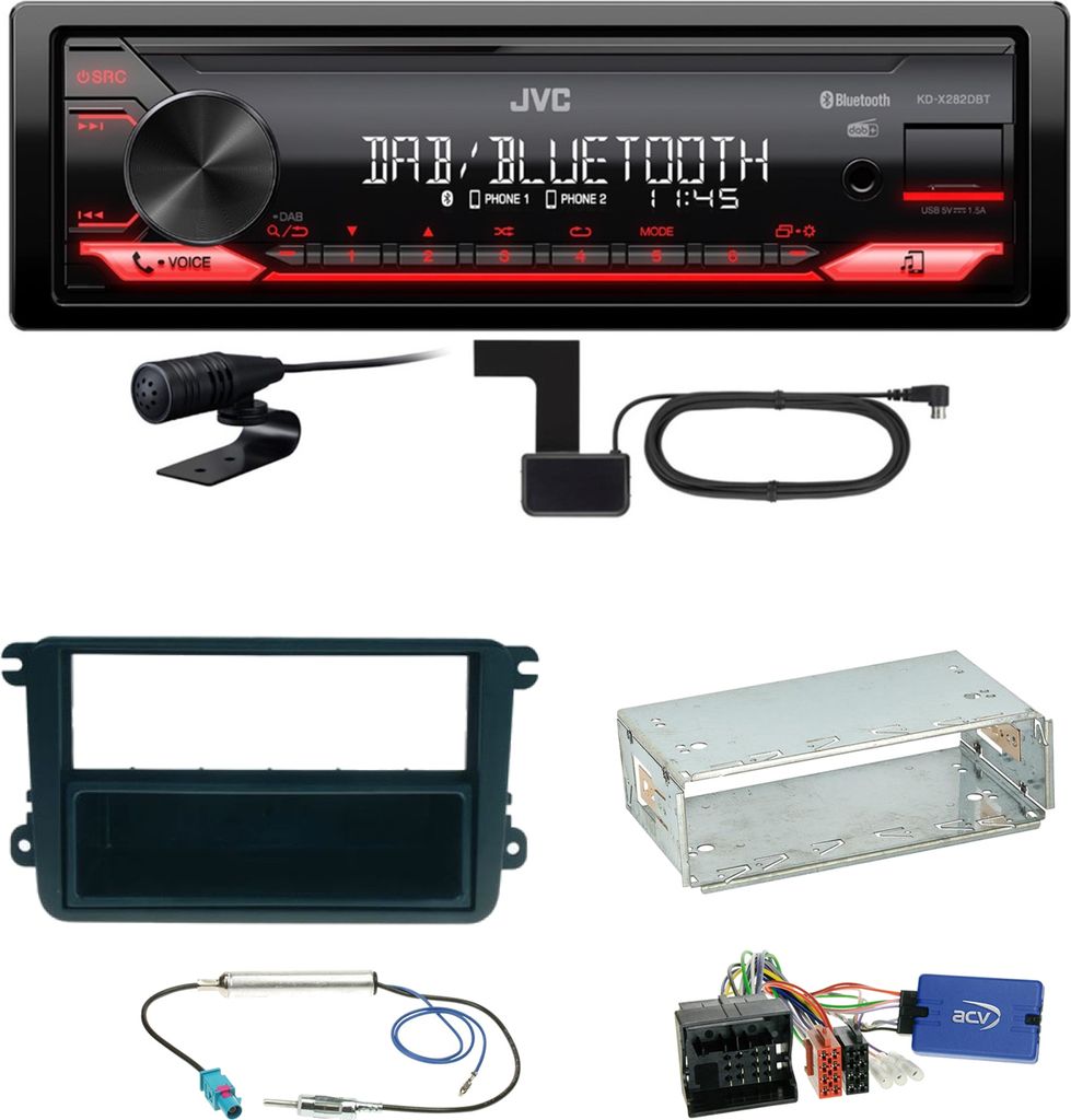 JVC KD-X282DBT Bluetooth DAB Einbauset für EOS Polo Caddy Amarok Scirocco