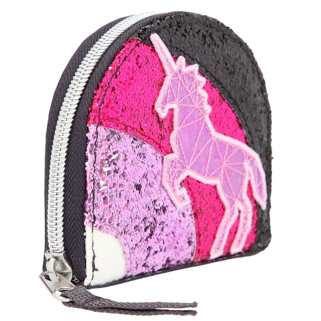 Depesche 10663 Glitzer-Portemonnaie Ylvi und die Minimoomis Einhorn anthrazit für Kinder