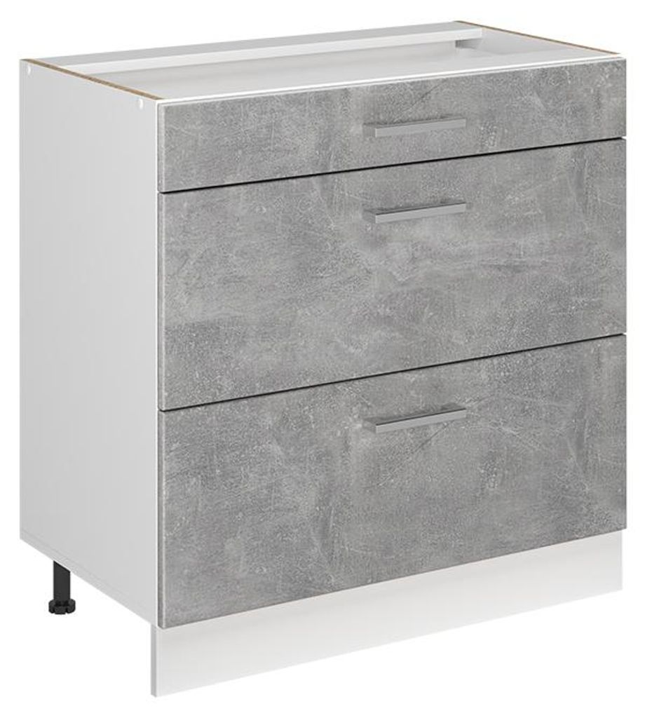 Keukenonderkast Vicco R-Line Beton/Wit 80 cm met 3 laden Productafbeelding 