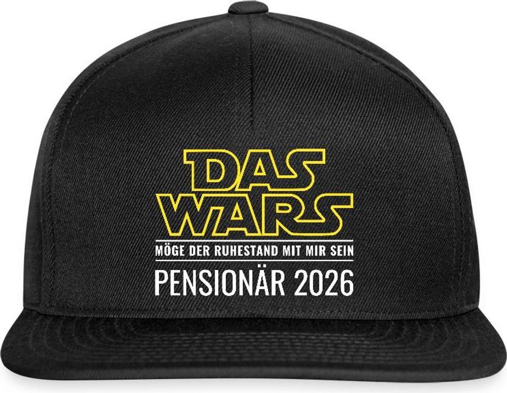 Spreadshirt Pensionär 2026 Das Wars | Möge Ruhestand Mit Dir Sein Snapback Cap, One size, Schwarz/Schwarz
