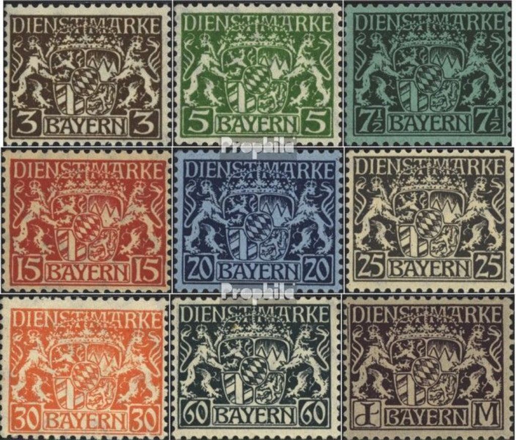 Briefmarken Bayern 1916 Mi D16-D24 (kompl.Ausg.) postfrisch Staatswappen