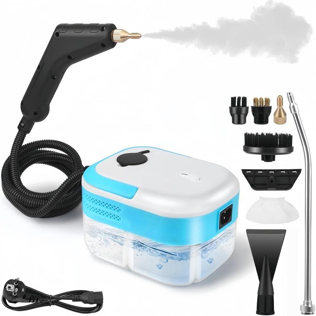 Dampfreiniger 7-in-1, 3 Bar 1200W Tragbarer Handdampfreiniger, 1200ML Tank, 7 Zubehör-Dampfgarer für Badezimmer Küche Auto(Blau)