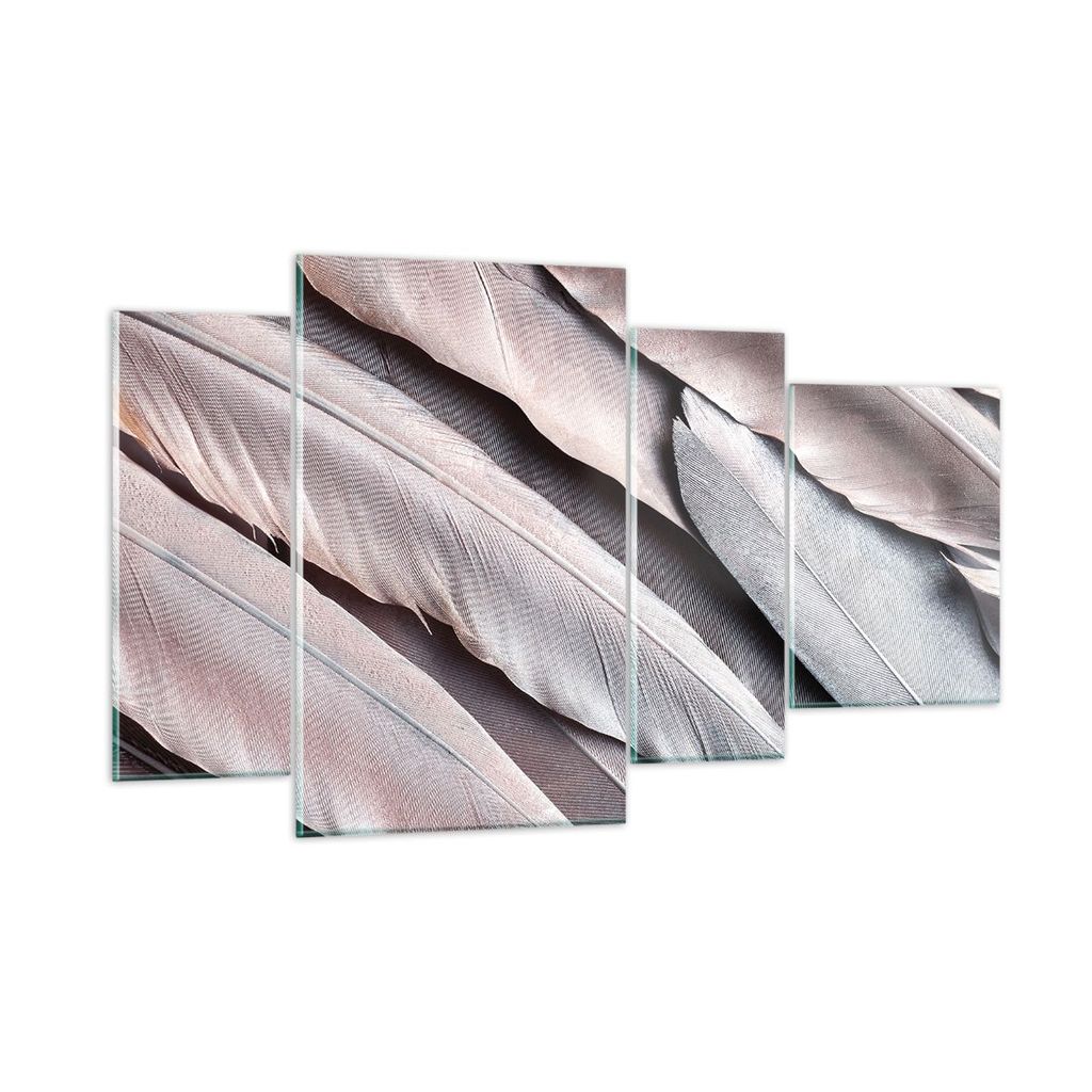 Bilder auf glas - 4 Teile - Federn Flügel Feder - 120x70cm - Glasbilder - Wandbilder - Bilder - zum Aufhängen bereit - Wanddekoration aus Glas - ...