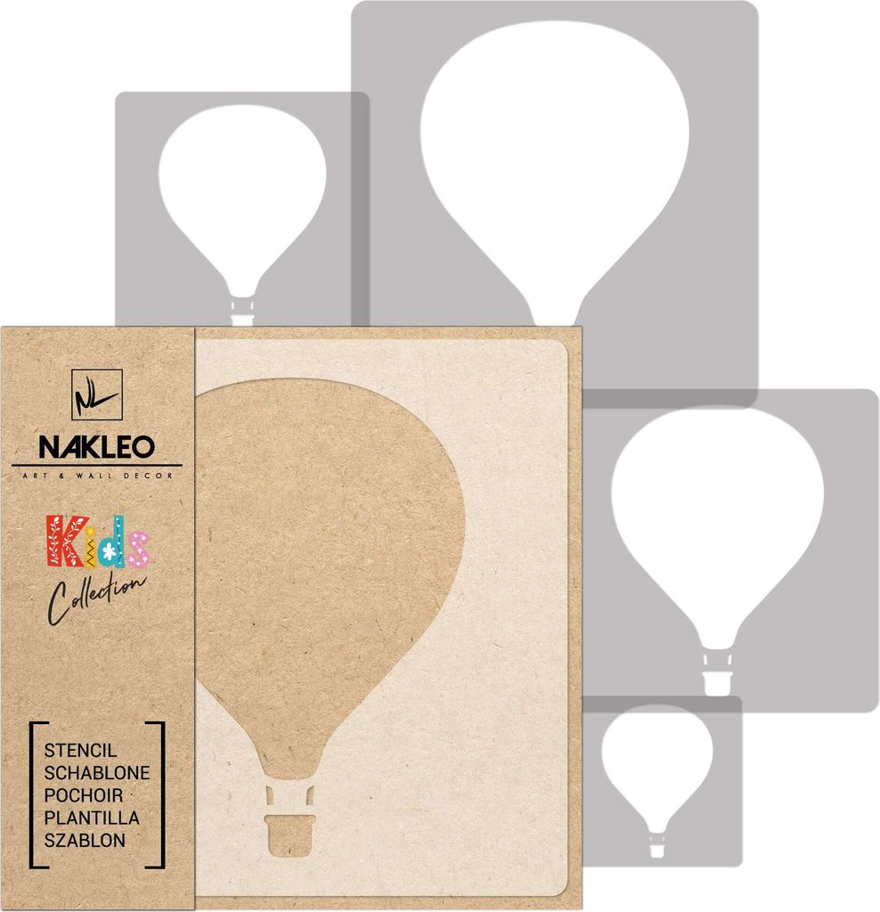 Schablonen Malen für Kinder, 5 Stück Set 9x9 cm bis 34x34 cm Ballon Himmel Flug, Wiederverwendbare Kunststoff für Kinderzimmer Malvorlage Raumde...