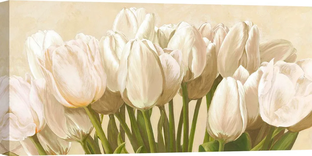 Dipinto Moderno Fiori Bianchi Luca Villa 70x35 cm per Soggiorno