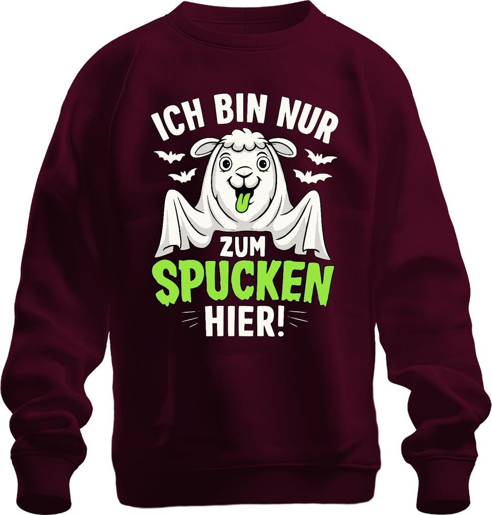 Ich bin nur zum Spucken hier Halloween Lama Spruch Süßes oder Saures Uni Sweatshirt Pullover, Burgundy, S