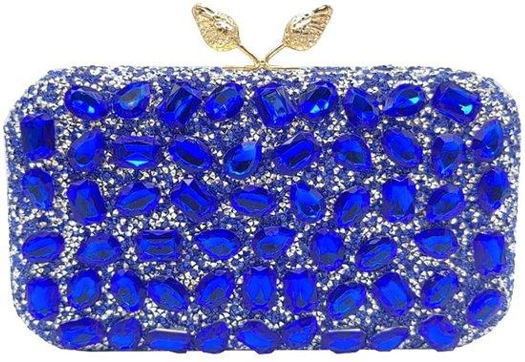 Glitzernde Frauen-Handtasche mit Diamanten-Verzierung, kleine Schmucktasche, elegante Schultertasche für Hochzeitsfeier und Gala, blau