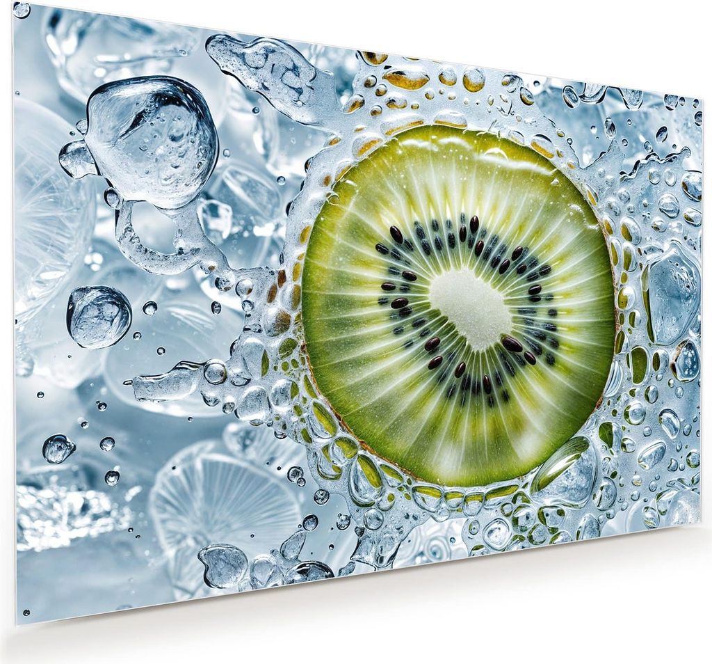 Glasbild 90x60cm in XXL für Wohnzimmer, Schlafzimmer Motiv Kiwi mit Eis