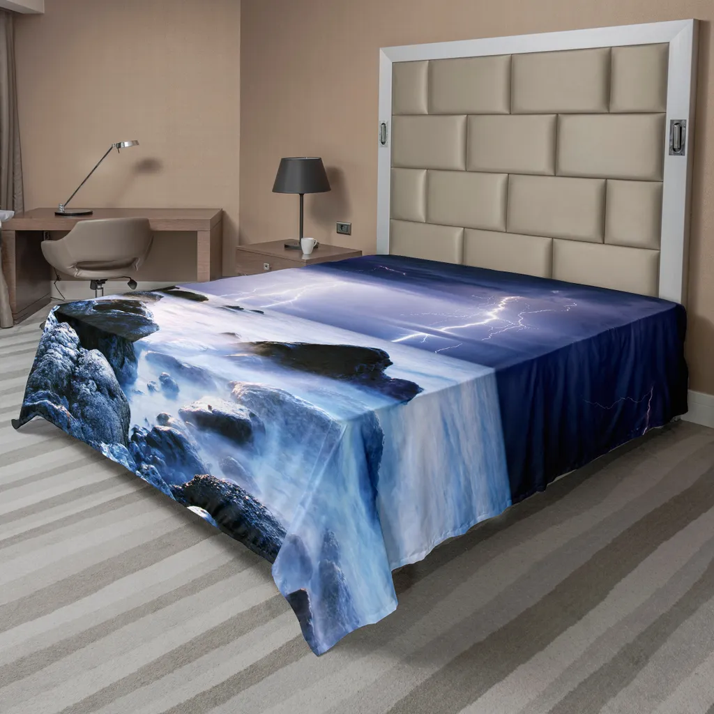 Drap de dessus décoratif Océan et Tempête 244x205cm Violet et Gris