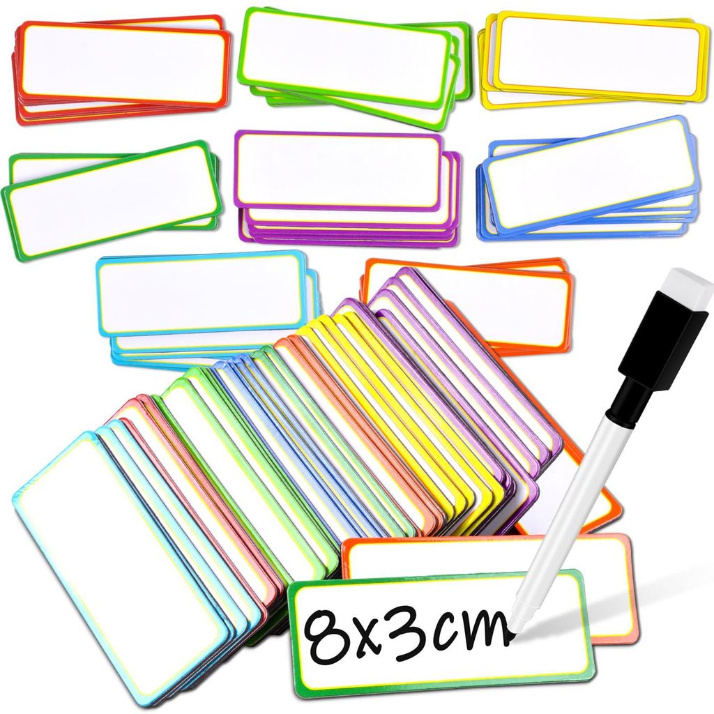 Beschreibbare Magnetetiketten, 80 Stück, 8 Farben, Whiteboard-Magnete, 80 x 30 mm Magnettafeln, wiederbeschreibbare Kühlschrankmagnete, abwischba...