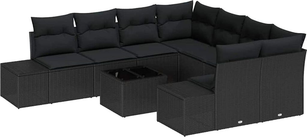 vidaXL Sofa Set mit Kissen 9 pcs Schwarz Poly Rattan