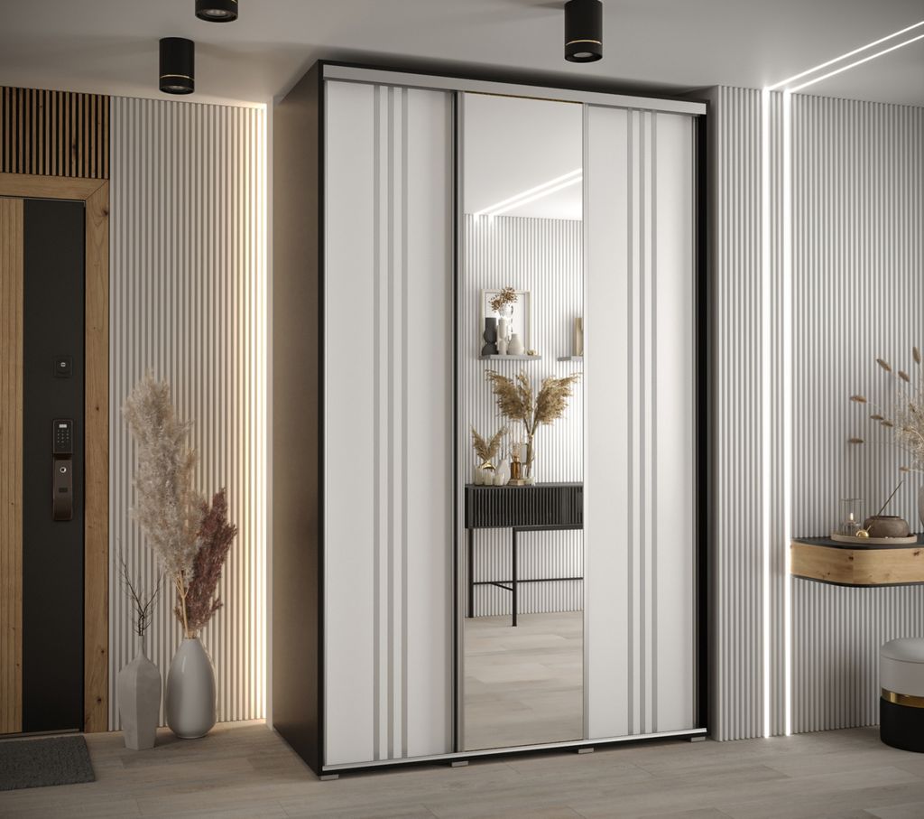 Kleiderschrank ASIRI 7 – 160/45 cm, schwarz/weiß/silber
