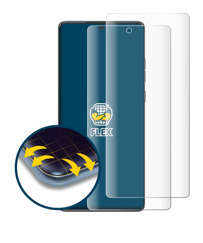 A screen protector is shown in front of a smartphone.