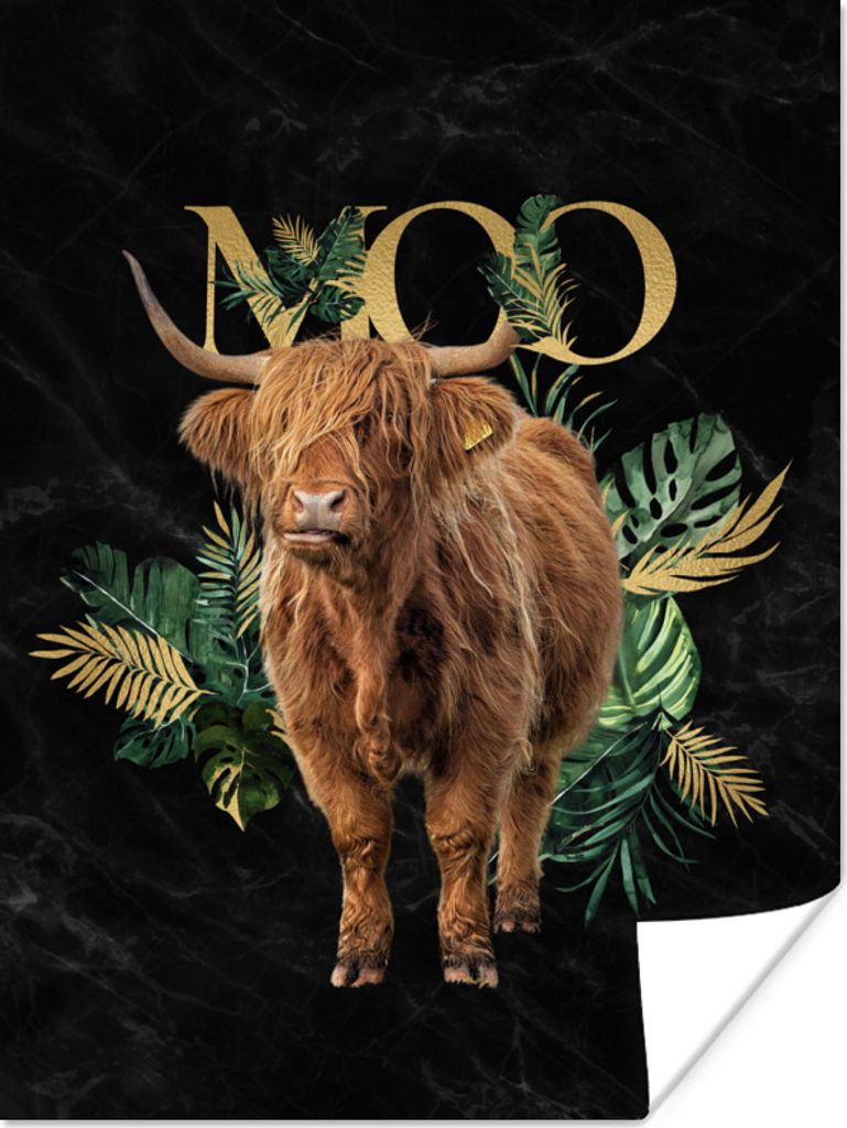 MuchoWow Poster Schottische Highlander - Tropische Pflanzen - Sprichwort 90x120 cm - Wohnzimmer