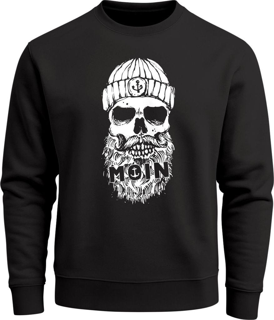Sweatshirt Herren ohne Kapuze Frontprint Moin Skull Totenkopf Anker Nordic Streetwear Pullover Fashion Neverless