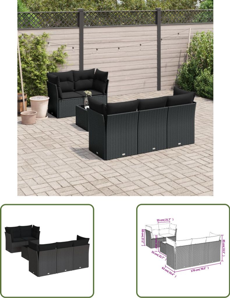 The Living Store 6-tlg. Garten-Sofagarnitur mit Kissen Schwarz Poly Rattan
