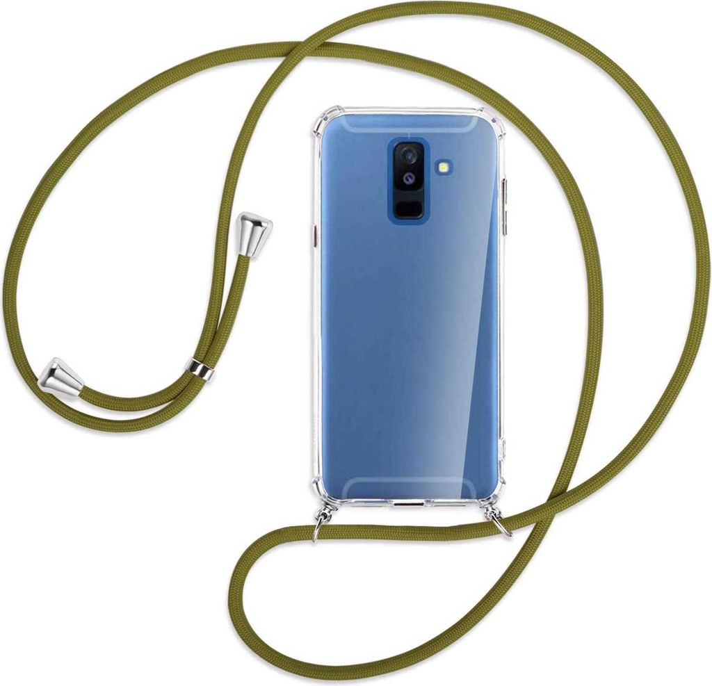 Handykette Backcover-Schutzhülle mit Band (Metall silberfarben) für Samsung Galaxy A6 Plus 2018 / J8 - khaki