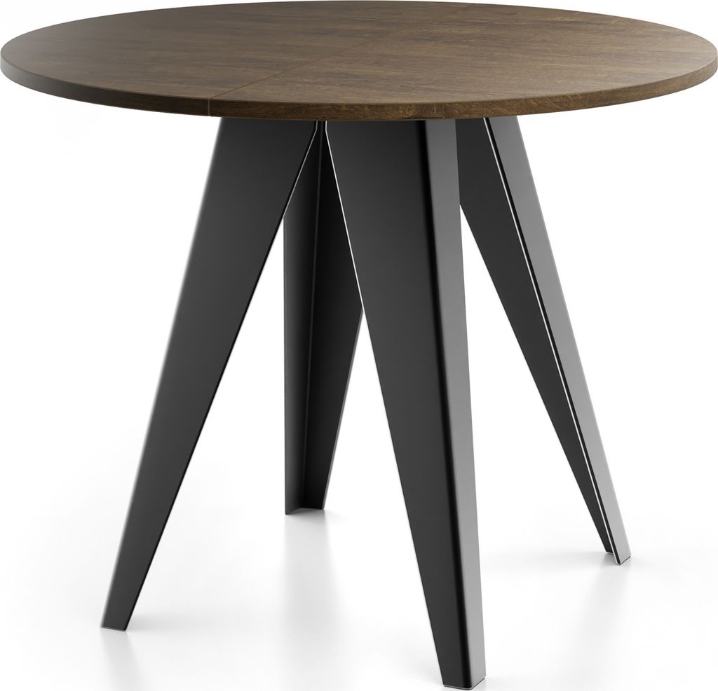 Esstisch Glory im Industriestil - Modern, Rund - Ausziehbar von 90 cm bis 130 cm, mit Pulverbeschichteten Metallbeinen, Tisch für Kleine Küche - ...