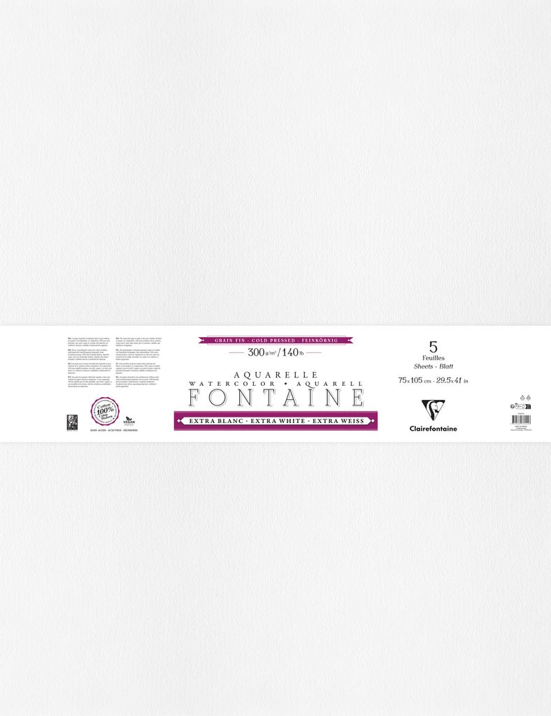 Clairefontaine Aquarellpapier 5 Blatt Bogen mit 2-seitigem Büttenrand - 976055C
