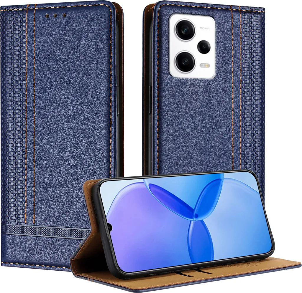Custodia per Xiaomi Redmi Note 12 Pro+ 5G in pelle con funzione stand blu