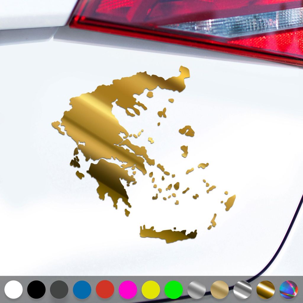 PantherPixel Griechenland Aufkleber Umriss Kontur Kreta Rhodos Sticker Auto Geschenkidee Farbe Chrom-Gold