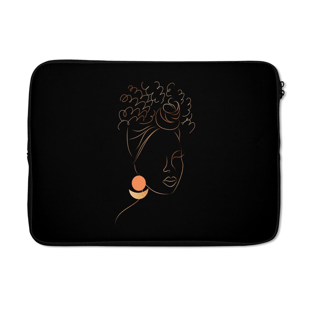 MuchoWow Laptop Hülle 13 Zoll Frau - Gold - Schwarz - Strichzeichnung Laptoptasche - Laptophülle - Sleeve - Rundumschutz