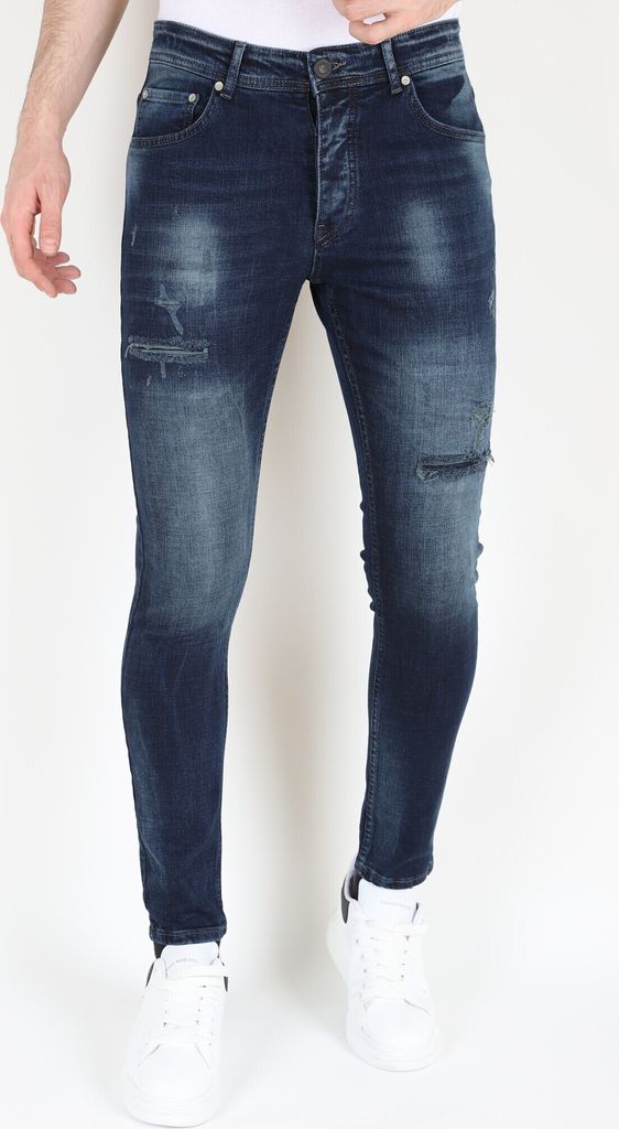 Dunkelblaue StonewashJeans Mit Löchern Strech - 33