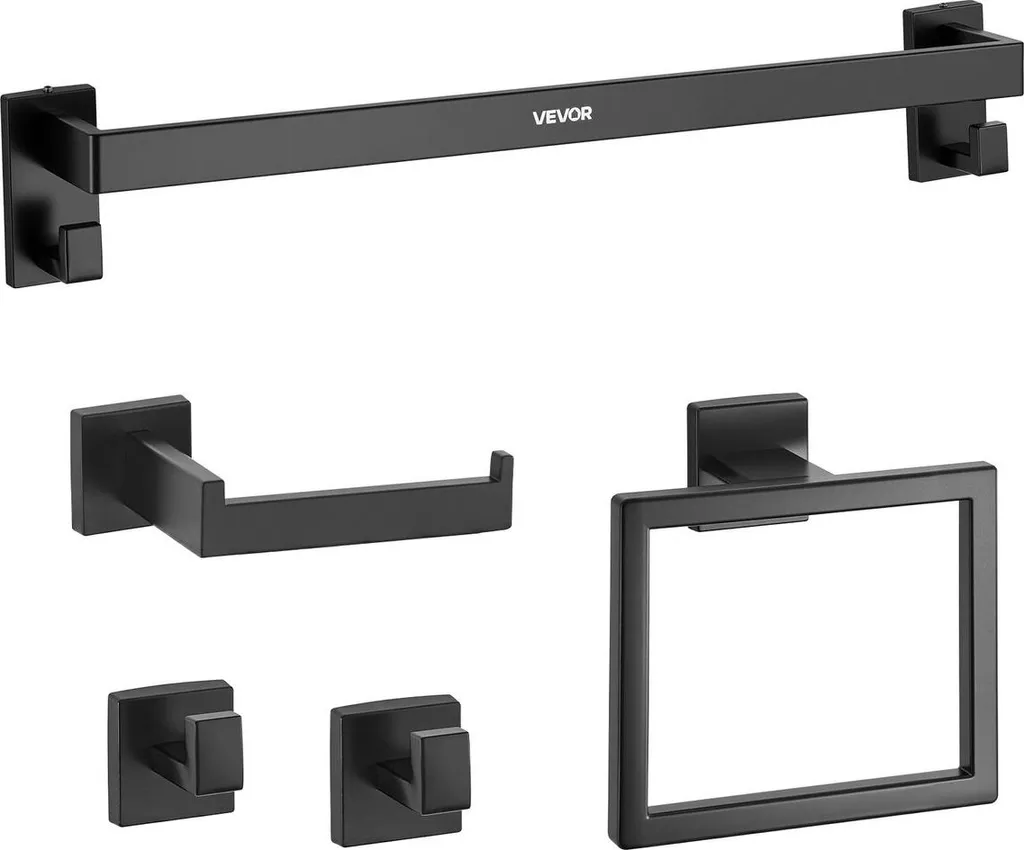 Kit de quincaillerie de salle de bain noir mat avec barre 24 pouces