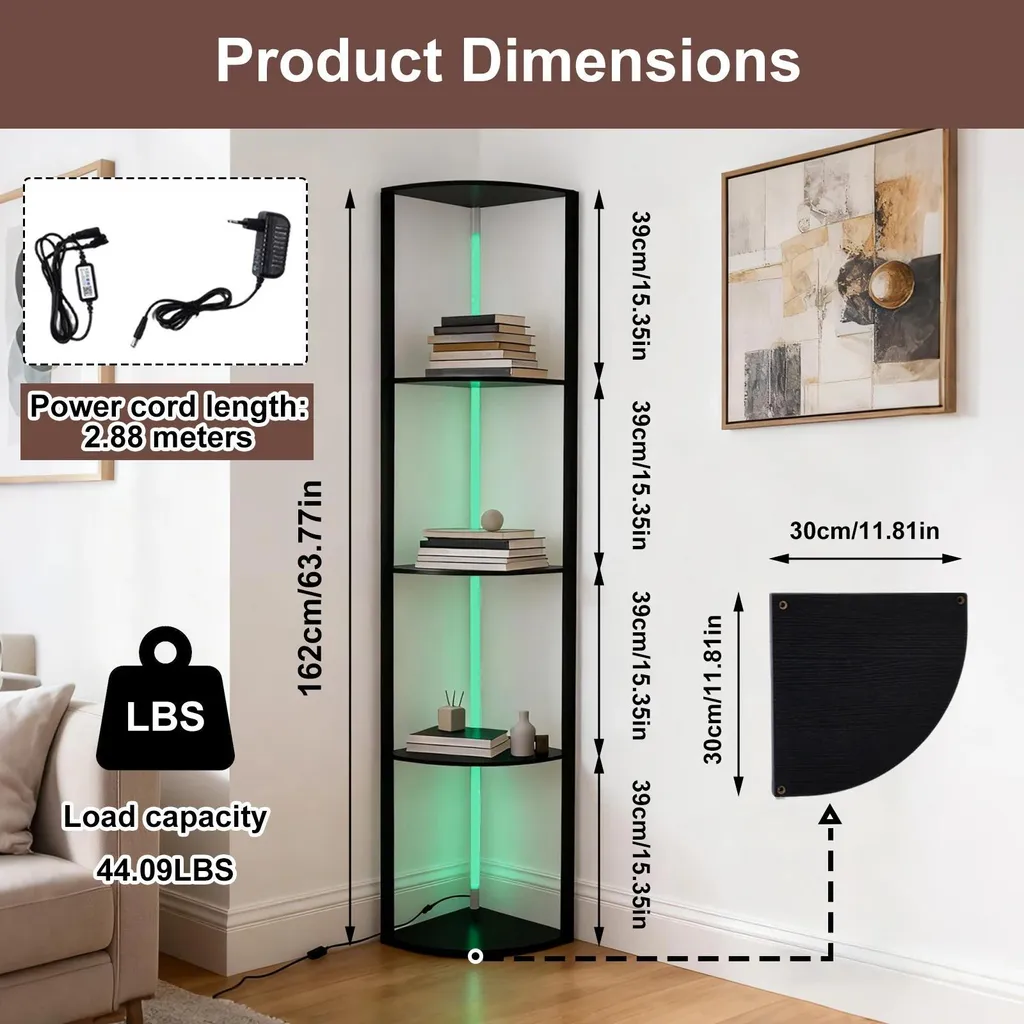 Lampadaire d'angle à étagères 5 niveaux 162 cm RGB avec télécommande