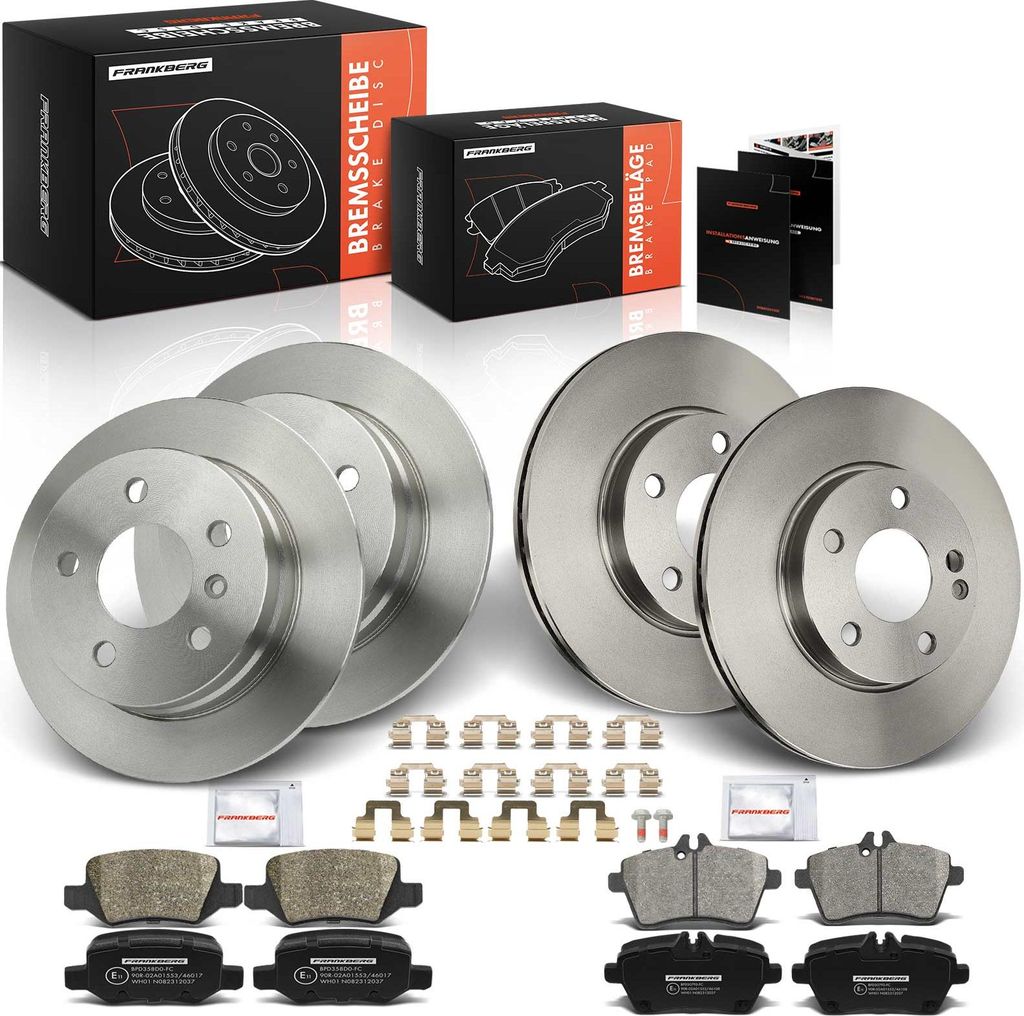Frankberg 4x Bremsscheiben 8x Bremsbeläge Vorderachse Hinterachse für Mercedes-Benz A-Klasse W169 B-Klasse W245 2.0L 1.7L 1.5L