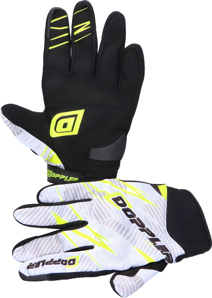 Motocross Handschuhe Doppler MX weiß / neongelb Touchscreen kompatibel mit Zulassung, XL