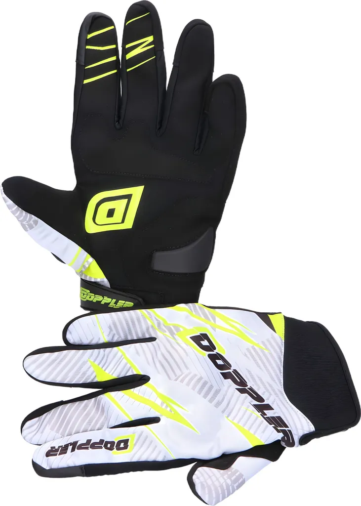 Gants de Cross Doppler Anti-Vibrations Blanc Jaune Fluo S pour le Grip