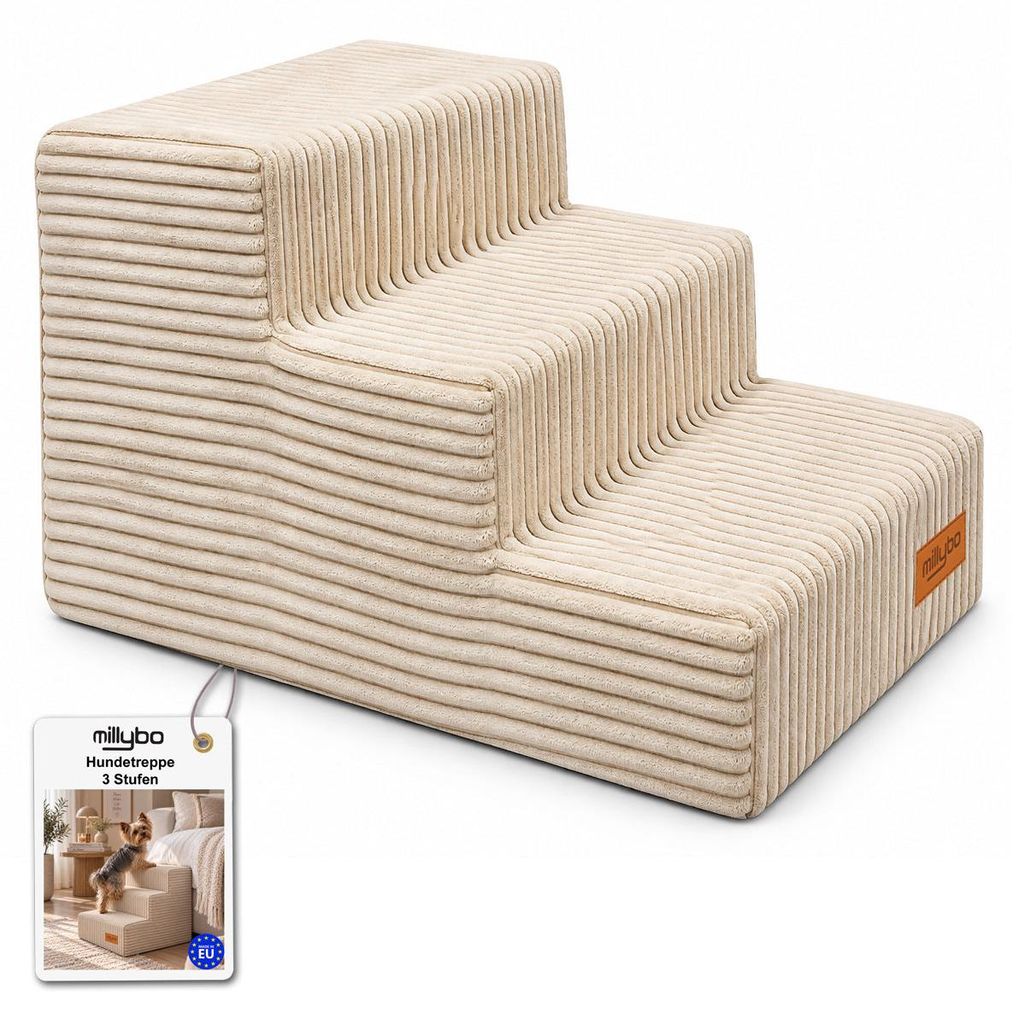 MILLYBO Hundetreppe aus Cord – Haustiertreppe für Hunde & Produktbild 