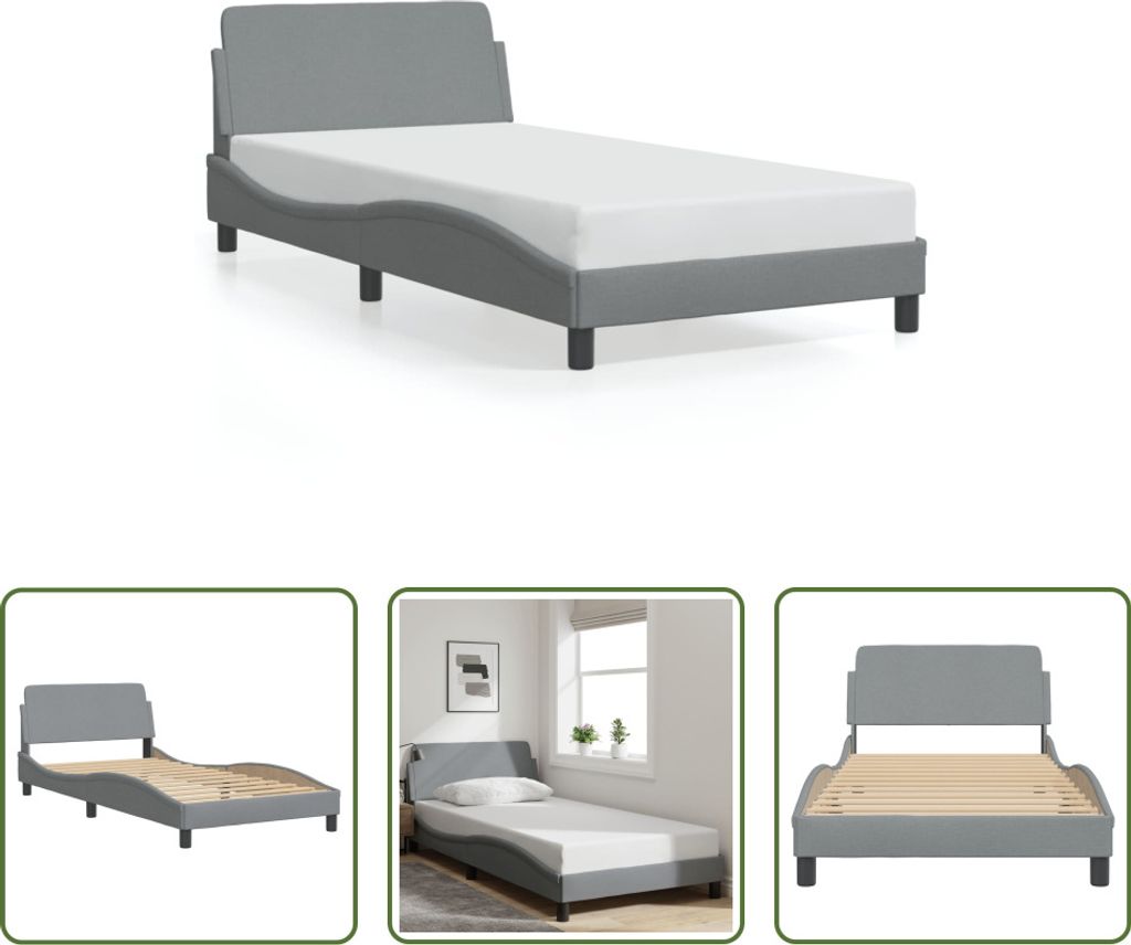 The Living Store Bettgestell mit Kopfteil Hellgrau 100x200 cm Stoff