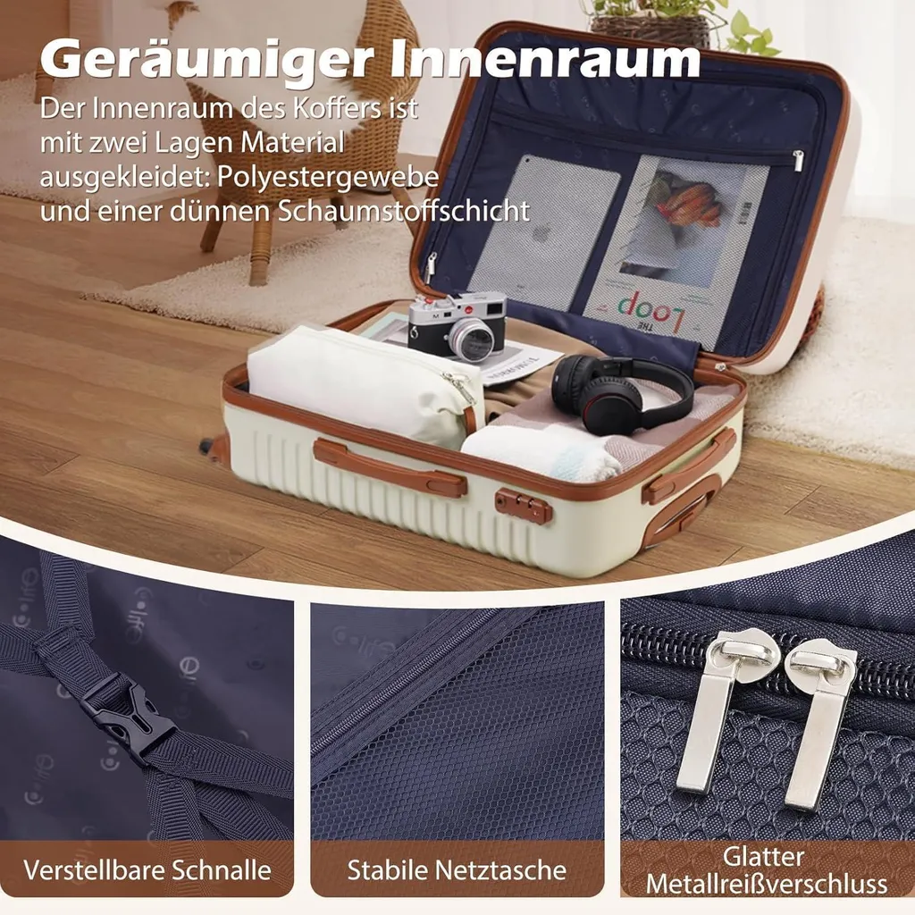 Set de Bagages Rigides 3 Pièces avec Roulettes Multidirectionnelles ABS - 5