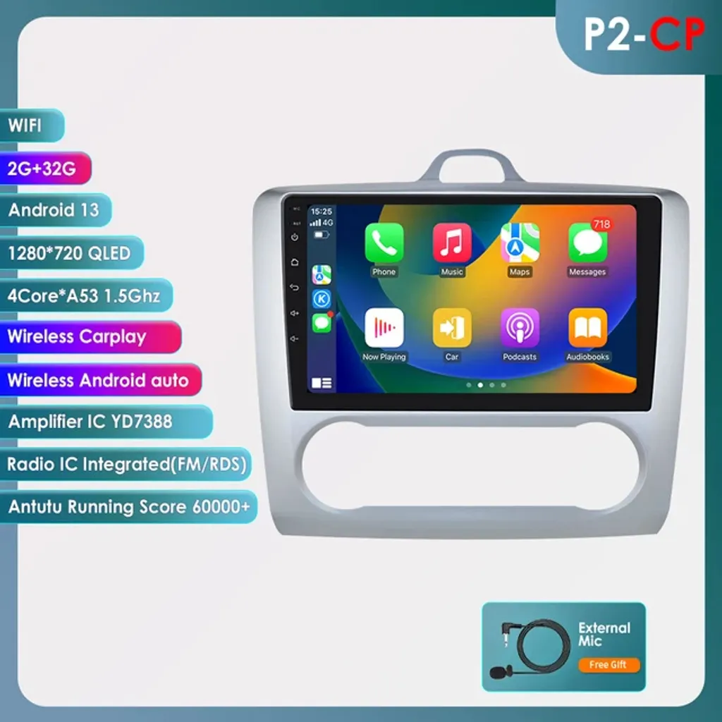 Autoradio GPS multimédia Android 12 avec CarPlay et Android Auto Sans Fil