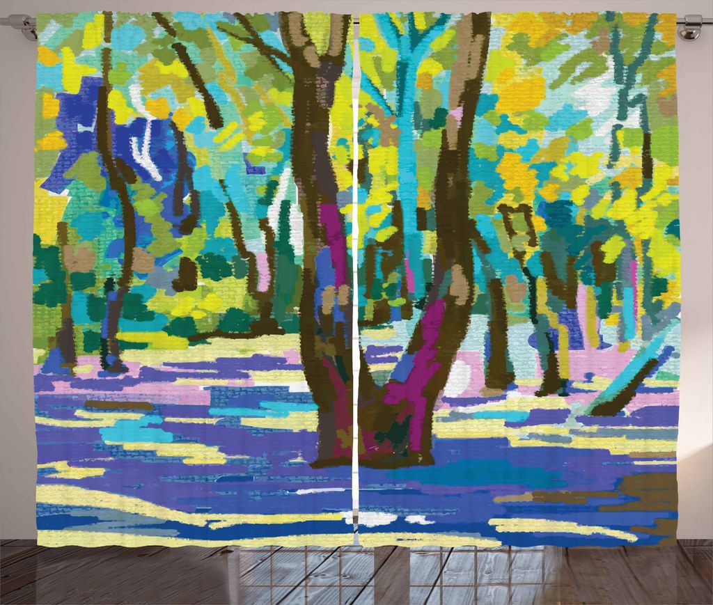 ABAKUHAUS Kunst Rustikaler Gardine, Vibrant Wald-Baum-Blätter, Schlafzimmer Kräuselband Vorhang mit Schlaufen und Haken, 280 x 175 cm, Mehrfarbig