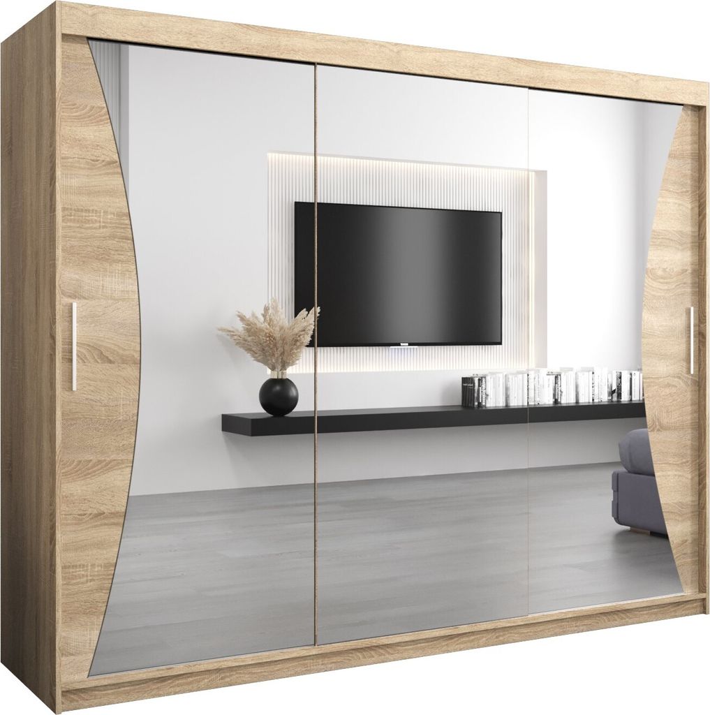 Kleiderschrank, Schiebetürenschrank Schlafzimmer, Schrank mit Spiegel MONACO 250 cm